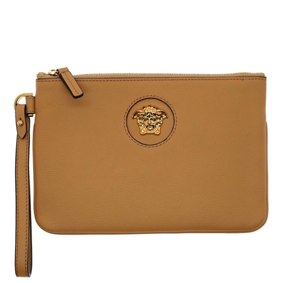 Versace Handbags - VERSACE Medusa Wristlet Zip Clutch Caramel Leather Pouch with Dust Bag & COA